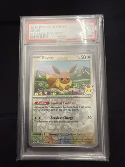 PSA 10 Eevee Pokemon Day 074/131 Prismatic Evolutions Stamped Promo English Holo - Image 1