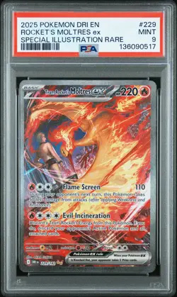 2025 POKEMON DRI EN-DESTINED RIVALS #229 TEAM ROCKET'S MOLTRES EX PSA 9 - Image 1