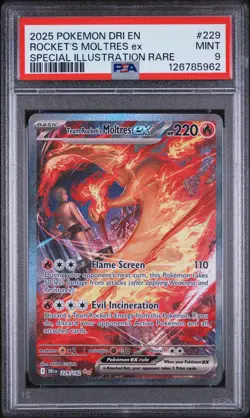 2025 POKEMON DRI EN-DESTINED RIVALS #229 TEAM ROCKET'S MOLTRES EX PSA 9 - Image 1