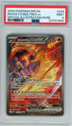2025 POKEMON DRI EN-DESTINED RIVALS #229 TEAM ROCKET'S MOLTRES EX PSA 9 - Image 1