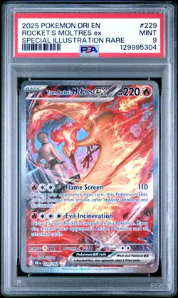 2025 POKEMON DRI EN-DESTINED RIVALS #229 TEAM ROCKET'S MOLTRES EX PSA 9 - Image 1