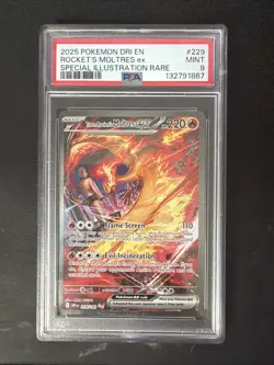 2025 POKEMON DRI EN-DESTINED RIVALS #229 TEAM ROCKET'S MOLTRES EX PSA 9 - Image 1
