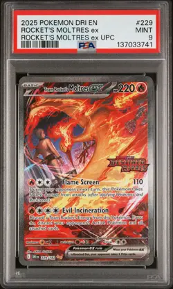 2025 POKEMON DRI EN-DESTINED RIVALS #229 TEAM ROCKET'S MOLTRES EX PSA 9 - Image 1