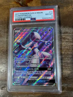 Pokemon 2017 Sun Moon Shining Legends Full Art MEWTWO GX #72 PSA 8 RARE - Image 1