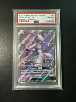 Pokemon 2017 Sun Moon Shining Legends Full Art MEWTWO GX #72 PSA 8 - Image 1