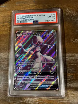 Pokemon 2017 Sun Moon Shining Legends Full Art MEWTWO GX #72 PSA 8 RARE 2 - Image 1