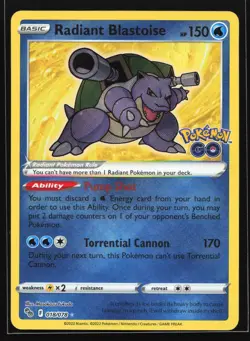 Radiant Blastoise 018/078 Pokemon GO Radiant Rare Pokemon Card - Image 1