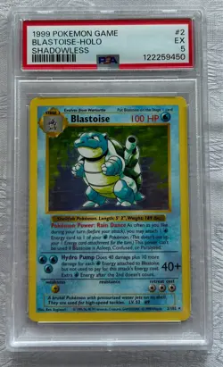 1999 Pokemon Base Set Blastoise Shadowless Holo PSA 5 #02/102 - Image 1