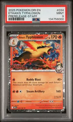 2025 POKEMON DRI EN-DESTINED RIVALS PRERELEASE-STAFF ETHAN'S TYPHLOSION PSA 9 - Image 1