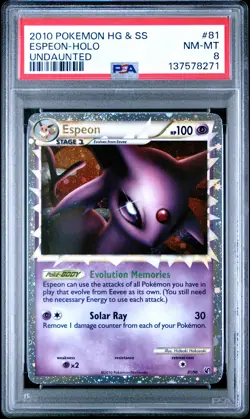 2010 POKEMON HEARTGOLD & SOULSILVER UNDAUNTED #81 ESPEON-HOLO PSA 8 - Image 1