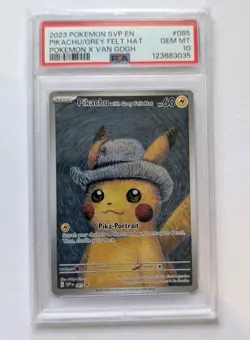 2023 Pokemon SVP EN-SV #085 Pikachu Figure with Grey Felt Hat Van Gogh PSA 10 - Image 1