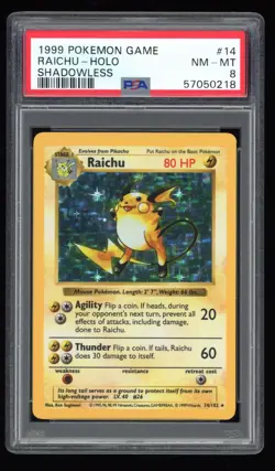 1999 PSA 8 NM-Mint Raichu Shadowless Holo Base Set Pokemon Card 14/102 WOTC - Image 1