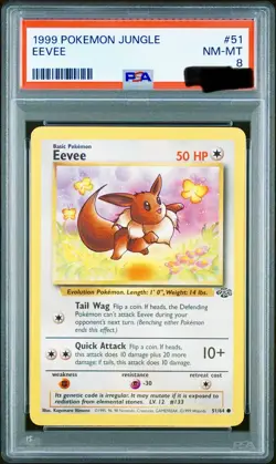 Eevee Pokemon Card Graded PSA 8 Jungle 1999 #51 Rare - Image 1