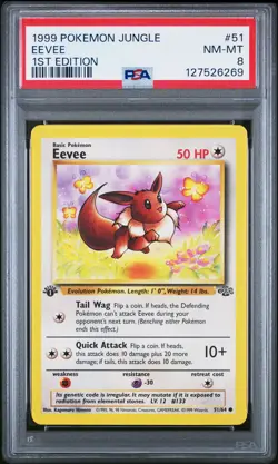1999 POKEMON JUNGLE 1ST ED #51 EEVEE PSA 8 - Image 1