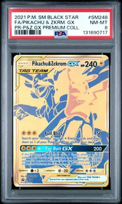 2021 POKEMON SM BLACK STAR PROMO #SM248 FULL ART/PIKACHU & ZEKROM GX PSA 8 - Image 1