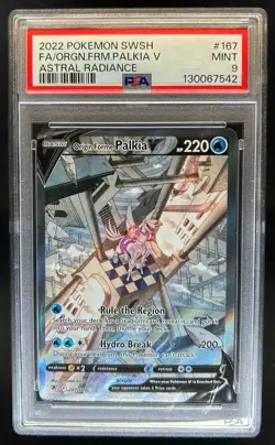 2022 Pokemon SWSH Astral Radiance Origin Forme Palkia V #167/189 PSA 9 - Image 1