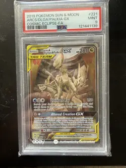 PSA 9 Cosmic Eclipse Arceus/Dialga/Palkia GX 221/236 Alt Art Pokemon - Image 1