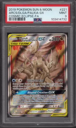 PSA 9 Cosmic Eclipse Arceus/Dialga/Palkia GX 221/236 Alt Art Pokemon - Image 1