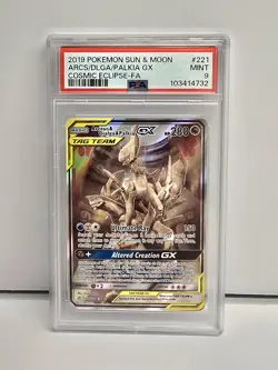PSA 9 Cosmic Eclipse Arceus/Dialga/Palkia GX 221/236 Alt Art Pokemon - Image 3