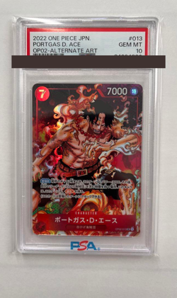 PSA 10 One Piece Card Portgas D Ace Japanese Alternate Art Parallel OP02-013 JPN - Image 1
