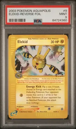 2003 Pokemon Aquapolis 9/147 Elekid Reverse Foil PSA 9 Holo WOTC - Image 1