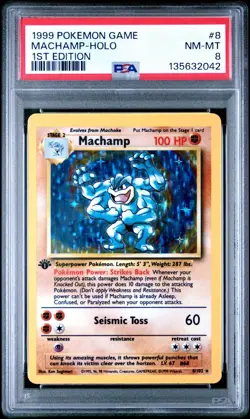 PSA 8 Machamp 8 Holo 1st Edition - Pokemon Game - Near Mint NM-MT Vintage 1999 - Image 1