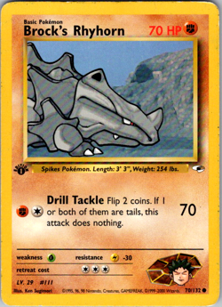 Brock’s Rhyhorn 70/132 Gym Heroes 1st Edition Pokemon TCG Card - Image 1