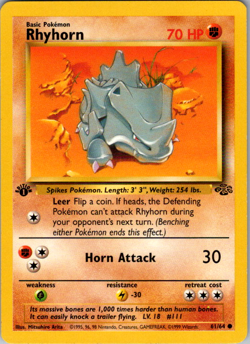 Rhyhorn 61/64 Jungle 1st Edition WOTC Vintage Pokemon TCG Card - Image 1