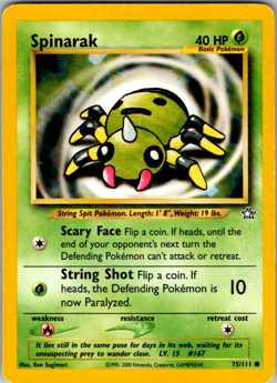 Pokemon TCG Spinarak Neo Genesis 75/111 Regular LP. - Image 1