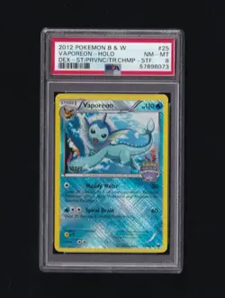 PSA 8 NM 2012 Vaporeon #25 Holo DEX Staff Champion Ship Promo Pokemon English - Image 1
