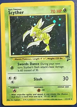LP Scyther 17/130 Holo Rare Base Set 2 Pokemon 2000 With Swirl - Image 1