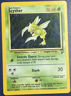 LP Scyther 17/130 Holo Rare Base Set 2 Pokemon 2000 With Swirl - Image 2