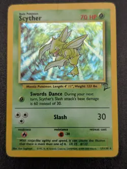 Pokemon 2000 Base Set 2 Scyther Holo Rare Card 17/130 MP Condition - Image 1