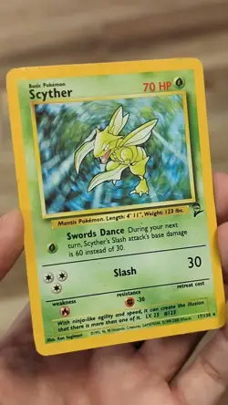 Pokemon 2000 Base Set 2 Scyther Holo Rare Card 17/130 MP Condition - Image 2