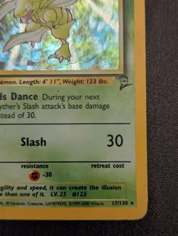 Pokemon 2000 Base Set 2 Scyther Holo Rare Card 17/130 MP Condition - Image 5