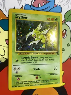 1999 Pokemon TCG Base Set 2 Scyther 17/130 Holo Rare LP/MP Swirl - Image 1