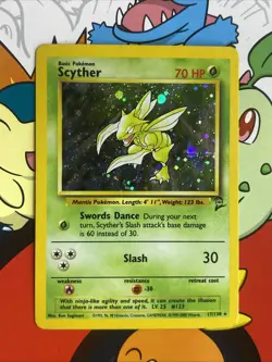 1999 Pokemon TCG Base Set 2 Scyther 17/130 Holo Rare LP/MP Swirl - Image 2
