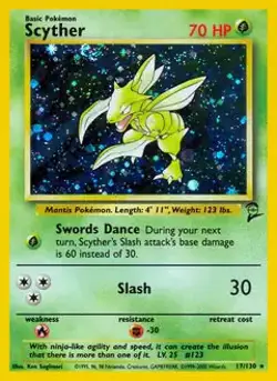Scyther - 17/130 - Pokemon Base Set 2 Holo Rare Card WOTC NM - Image 1