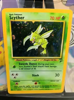 2000 Pokemon Scyther Base Set 2 Holo Foil Rare 17/130 WotC SWIRL NM/LP - Image 1