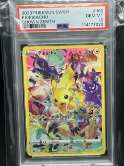 Pokemon Pikachu TCG Full Art Secret Rare Holo Card Crown Zenith 160/159 PSA 10 - Image 1