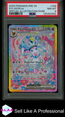 SYLVEON EX SPEC. ILL RARE POKEMON GER PRE DE-PRISMATIC EVOLUTIONS 2025 156 PSA 8 - Image 1