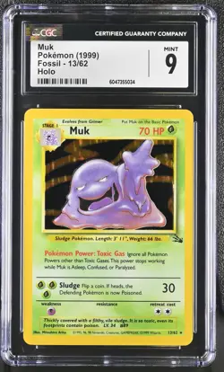 CGC 9 MINT Muk 1999 Fossil 13/62 Holo Pokemon Card - Image 1