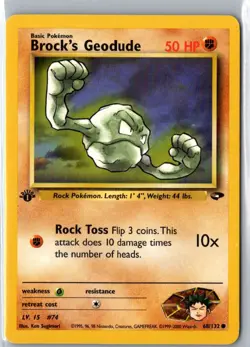 BROCK'S GEODUDE 68/132 COMMON GYM CHALLENGE POKEMON LP 1st Edition - Image 1