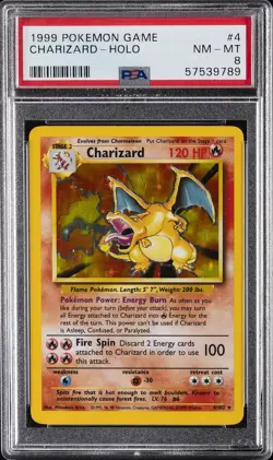 1999 POKEMON BASE SET UNLIMITED #4 CHARIZARD-HOLO PSA 8 - Image 1