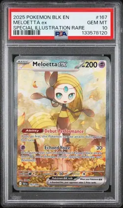 2025 POKEMON BLK EN-BLACK BOLT SPECIAL ILLUSTRATION RARE #167 MELOETTA EX PSA 10 - Image 1