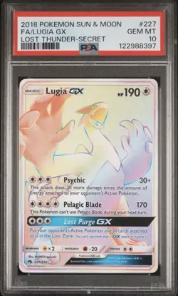 2018 POKEMON SUN & MOON LOST THUNDER SECRET #227 FULL ART/LUGIA GX PSA 10 - Image 1