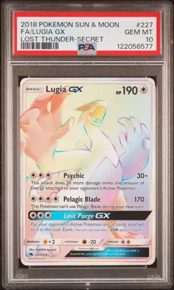 2018 POKEMON SUN & MOON LOST THUNDER SECRET #227 FULL ART/LUGIA GX PSA 10 - Image 1