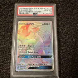2018 Pokemon Sun & Moon Lost Thunder Secret Full Art Lugia GX PSA 10 Rainbow 227 - Image 1