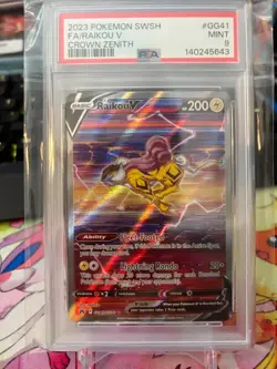 Pokemon Crown Zenith Raikou V Ultra Rare Card GG41/GG70 PSA Mint 9 - Image 1