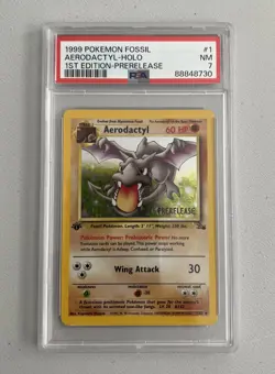 Aerodactyl 1st Edition RARE Prerelease POKEMON Card PSA 7 NM FOSSIL Holo 1/62 - Image 1
